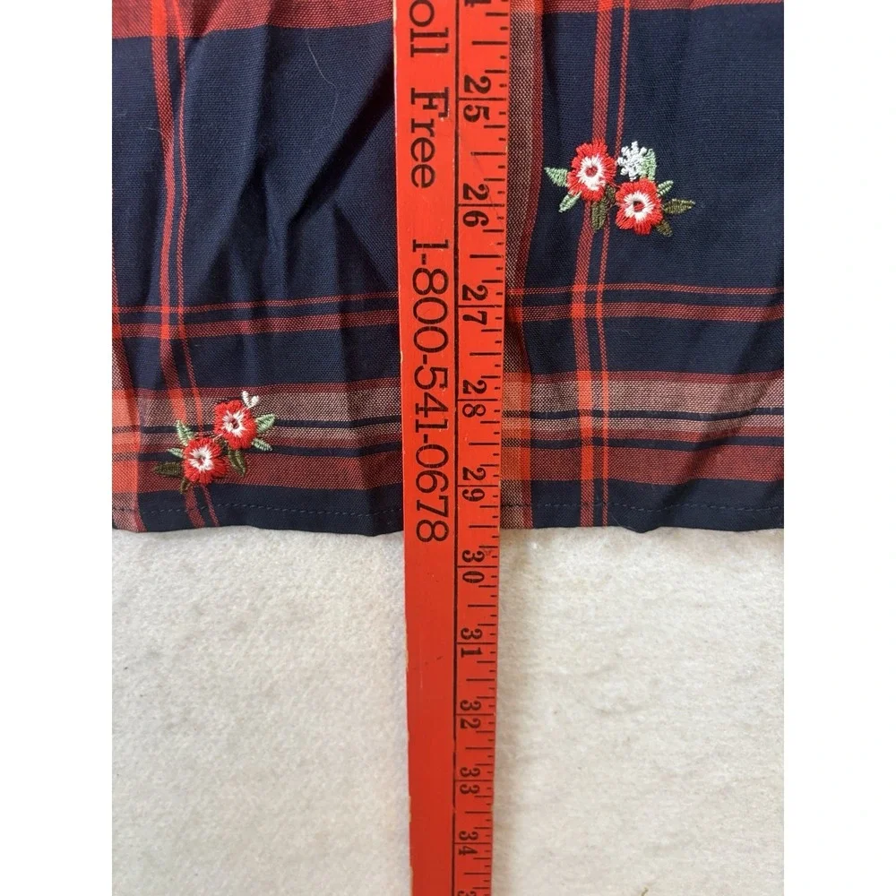Christopher & Banks Women's Plaid Embroidered L/SL Shirt Size XL Navy/Red NWT